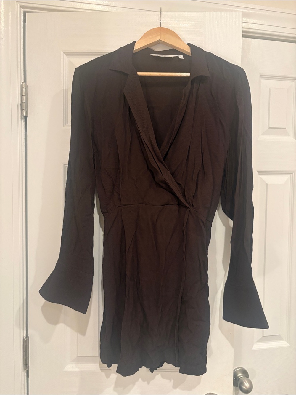 & Other Stories Women's Brown Wrap-Style Long Sleeve Dress